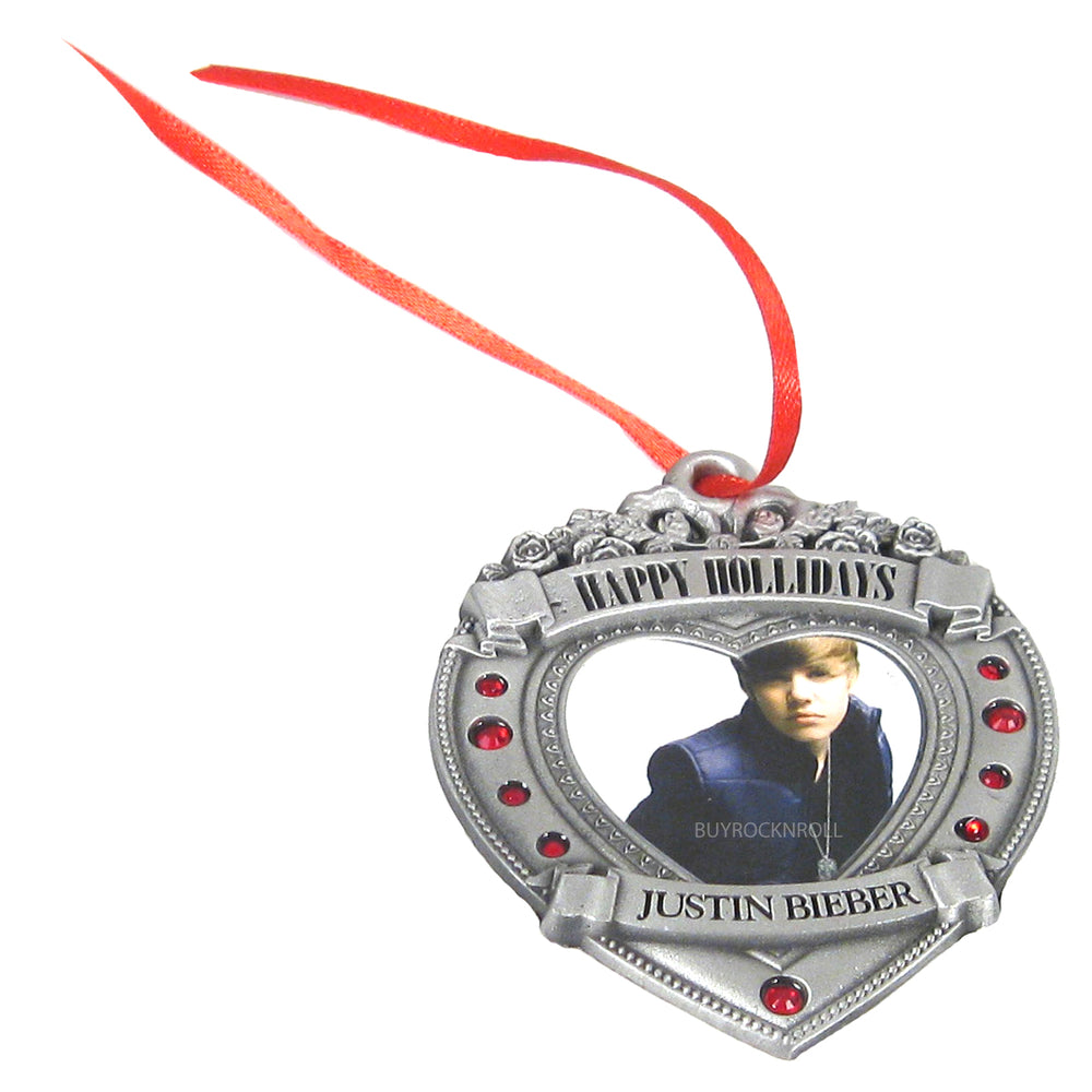 Rare Justin Bieber 2010 Bravado Heart Shaped Pewter Happy Holidays Xmas Ornament