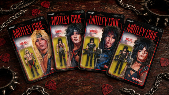 Motley Crue 2023 Collectible Super7 Reaction Wave 1 Figure Set NM/NT Unpunched Cards