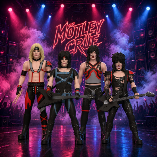 Motley Crue 2023 Collectible Super7 Reaction Wave 1 Figure Set NM/NT Unpunched Cards