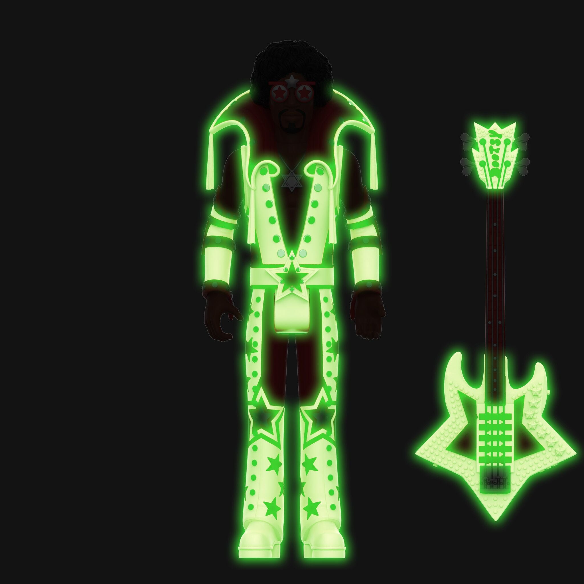 Bootsy Collins Collectible Unpunched Super7 Glow in the Dark Reaction Figure