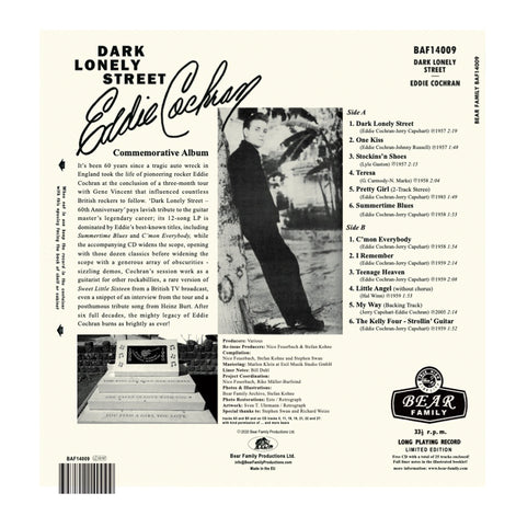 Eddie Cochran 2020 Dark Lonely Street Commemorative Record Vinyl Album 10" LP+CD