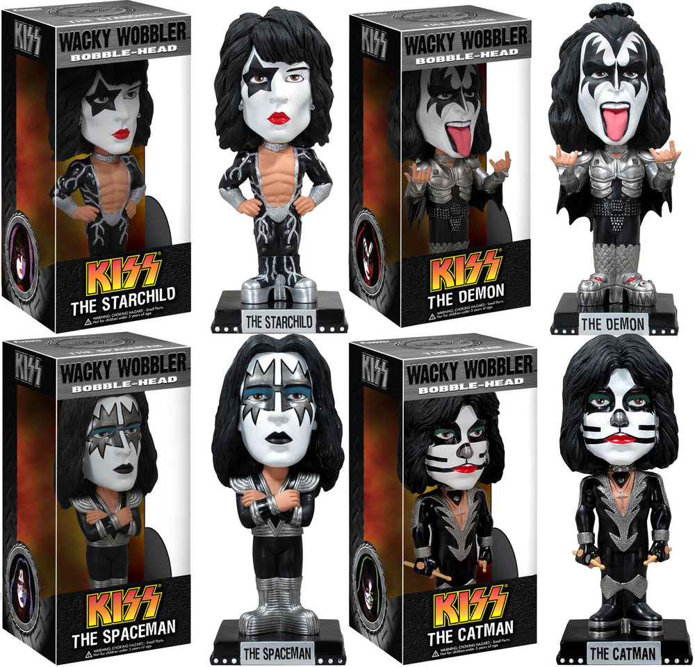 KISS 2011 Funko Wacky Wobbler Set of 4:  Demon  Starchild Spaceman Catman