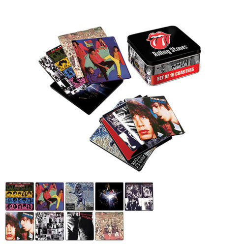 Rolling Stones Collectible 2010 LP Album Cover 10 Coaster Set Tin Storage Box