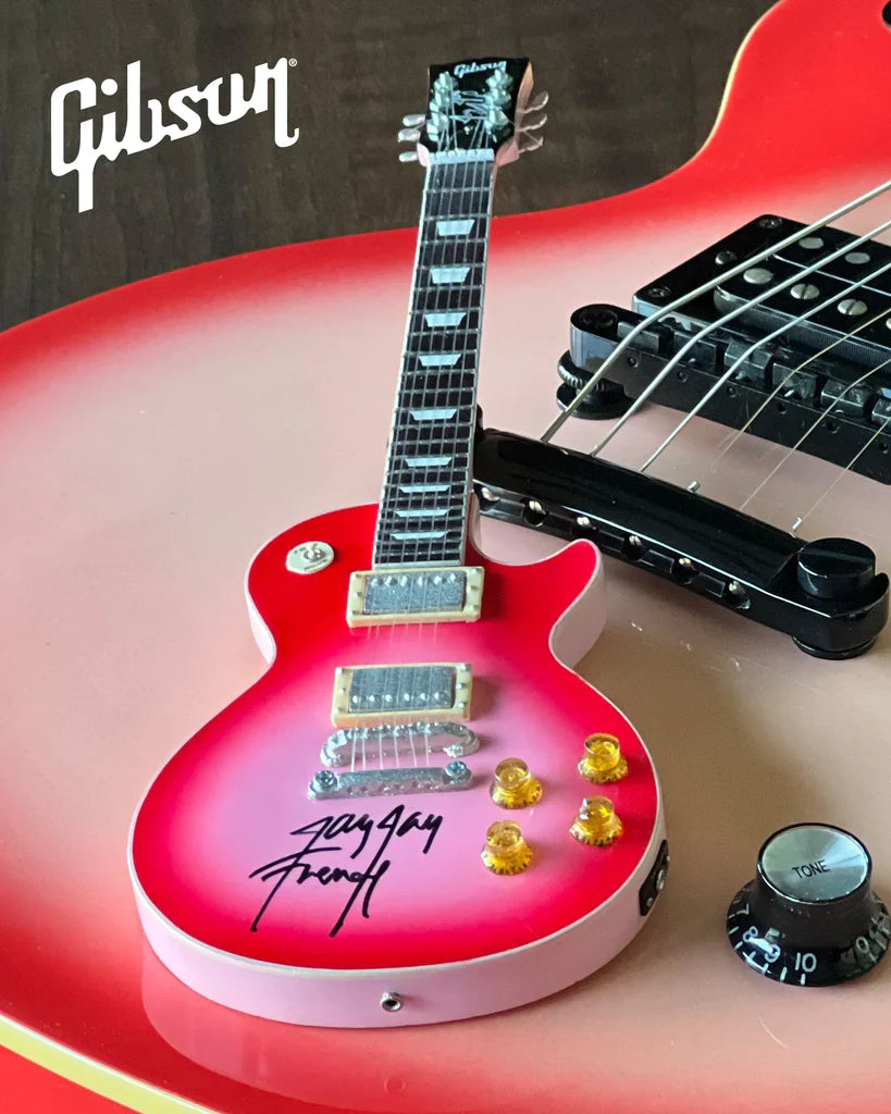 Twisted Sister Collectible 2022 Jay Jay French Signed Real Gibson Les Paul Pinkburst 1:4 Scale Mini Guitar Model