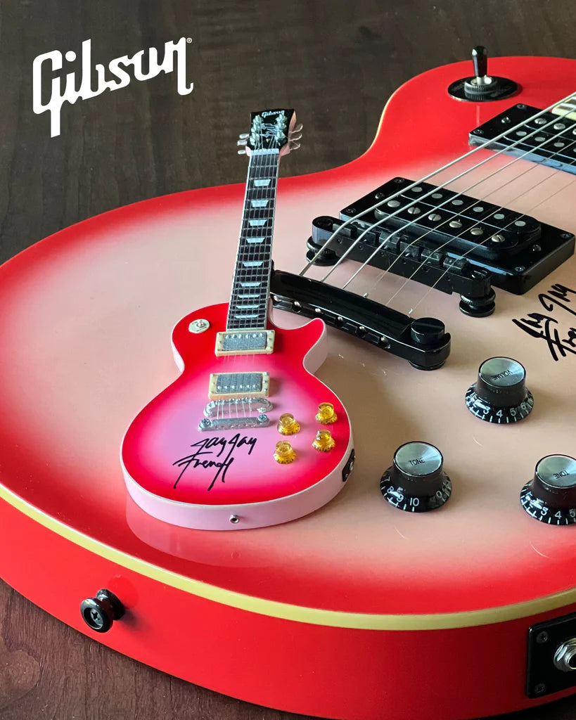 Twisted Sister Collectible 2022 Jay Jay French Signed Real Gibson Les Paul Pinkburst 1:4 Scale Mini Guitar Model