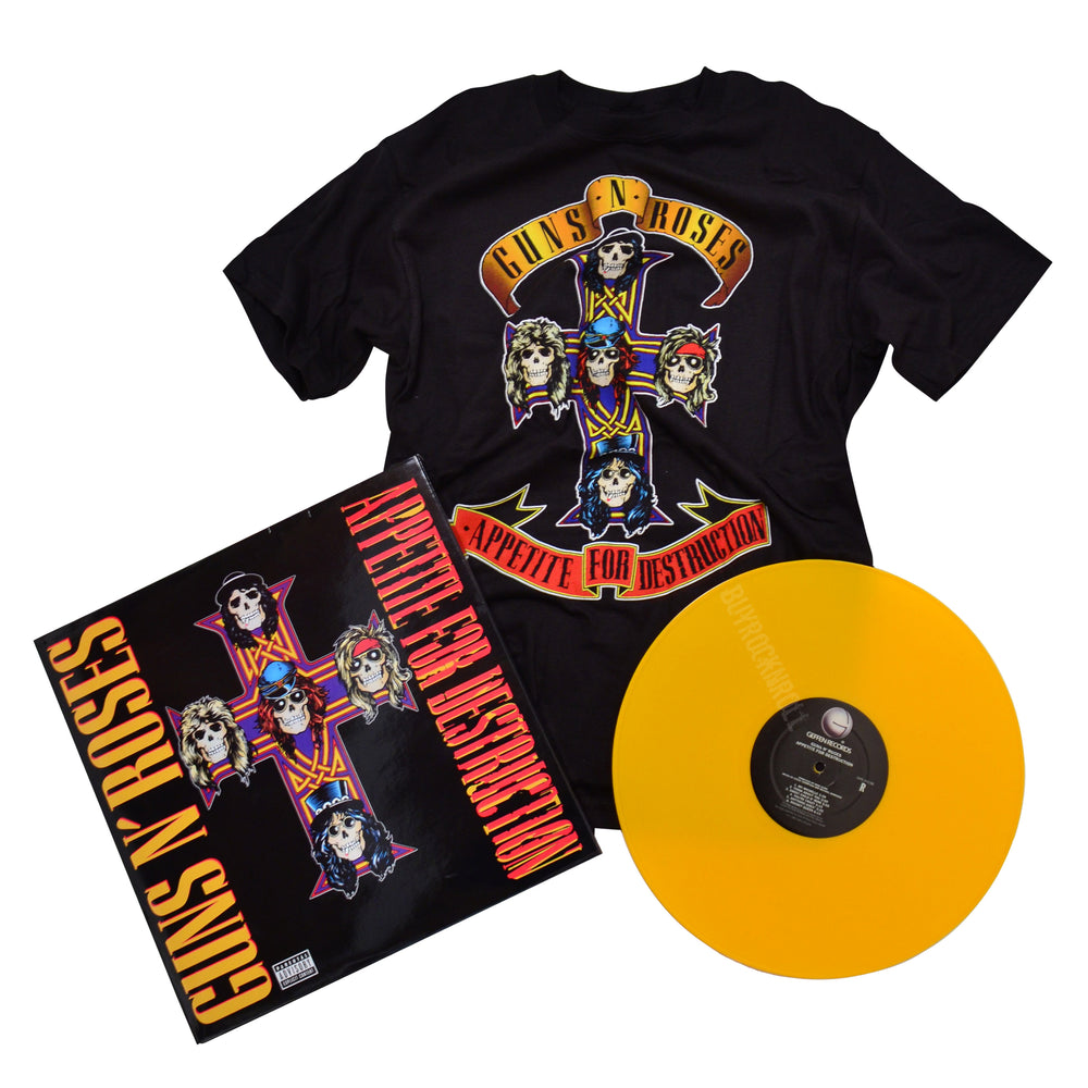 Guns N Roses 2009 Appetite For Destruction Yellow Vinyl LP & T-Shirt Box Set - LG