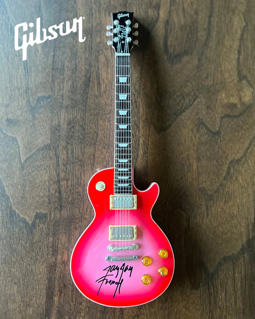 Twisted Sister Collectible 2022 Jay Jay French Signed Real Gibson Les Paul Pinkburst 1:4 Scale Mini Guitar Model