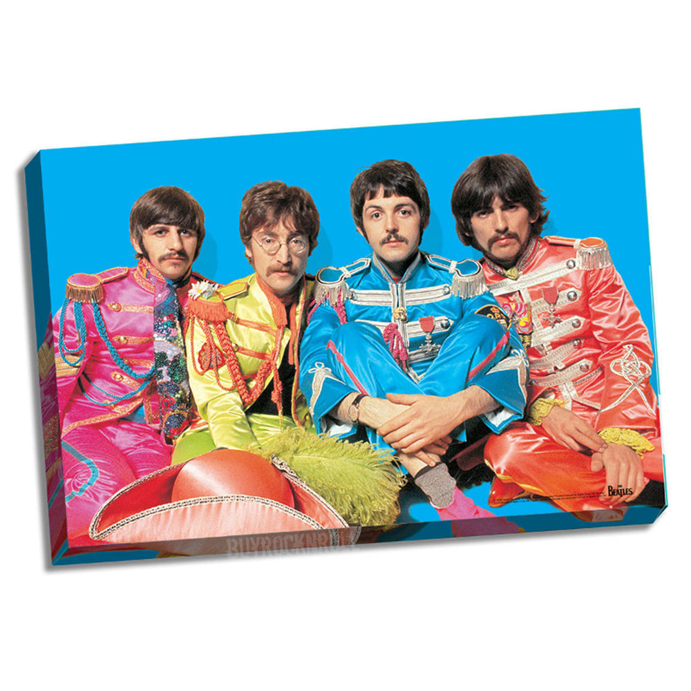 Beatles Sgt Pepper Wall Art Stretched Canvas Group Pose Blue BG Photo 24x26
