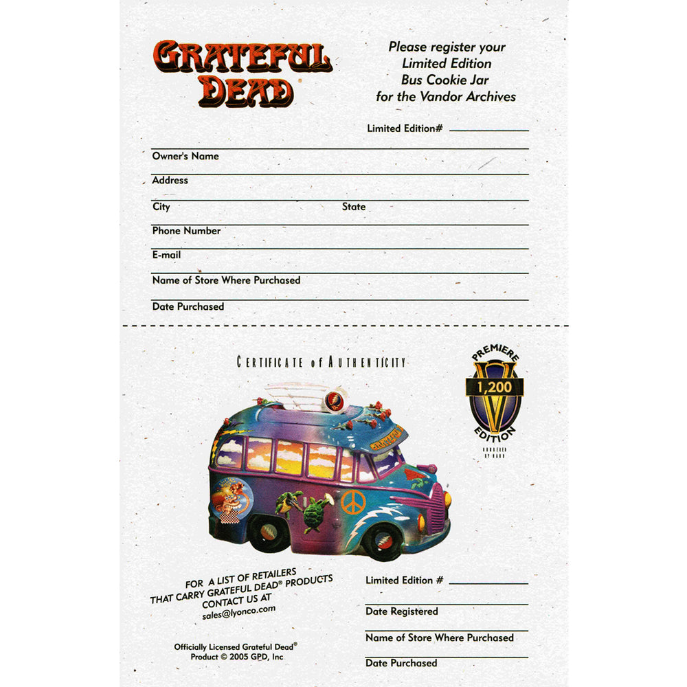 SOLD OUT! Grateful Dead Collectible 2005 Vandor 40th Anniversary Tour Bus Cookie Jar #244/1200