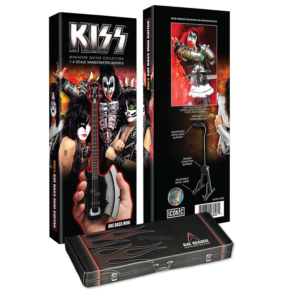 KISS Collectible Axe Heaven Gene Simmons Signature AXE Bass Mini Guitar Model in Collectors Packaging