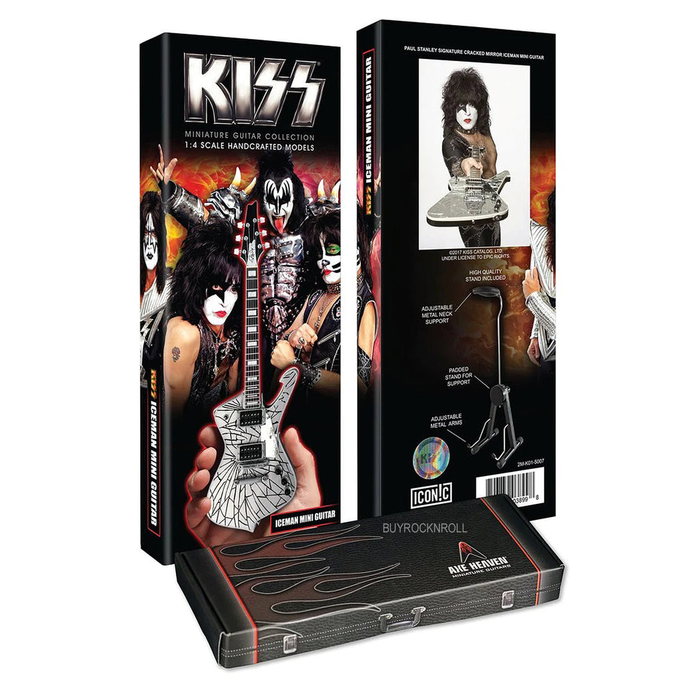 KISS Collectible Axe Heaven Paul Stanley Cracked Mirror Iceman Miniature Guitar in Collectors Packaging