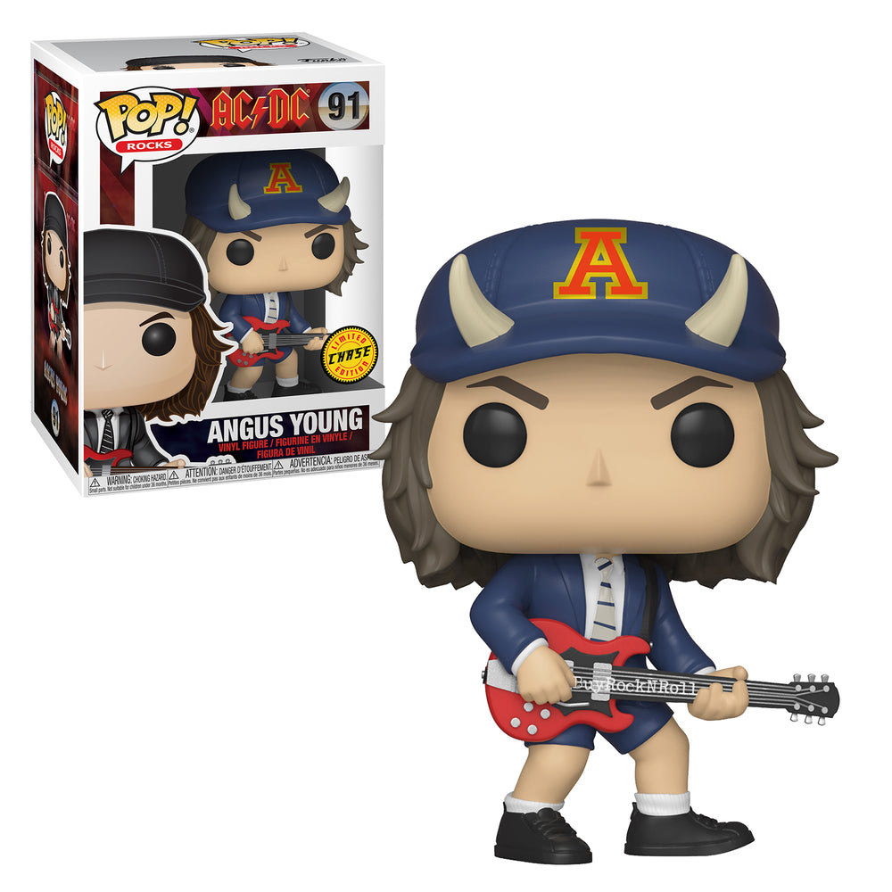 AC/DC 2019 Funko Pop! Rocks Angus Young Chase Figure #91 in Stacks Display Case